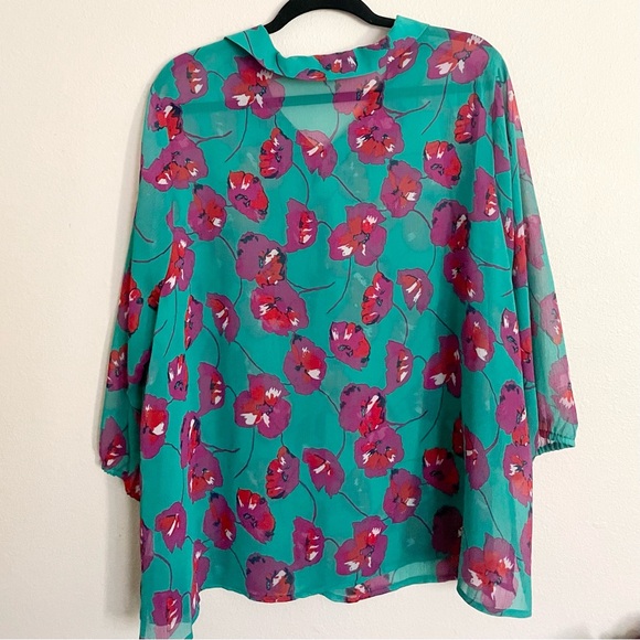 Modcloth Teal and Pink Floral Blouse - Picture 8 of 9